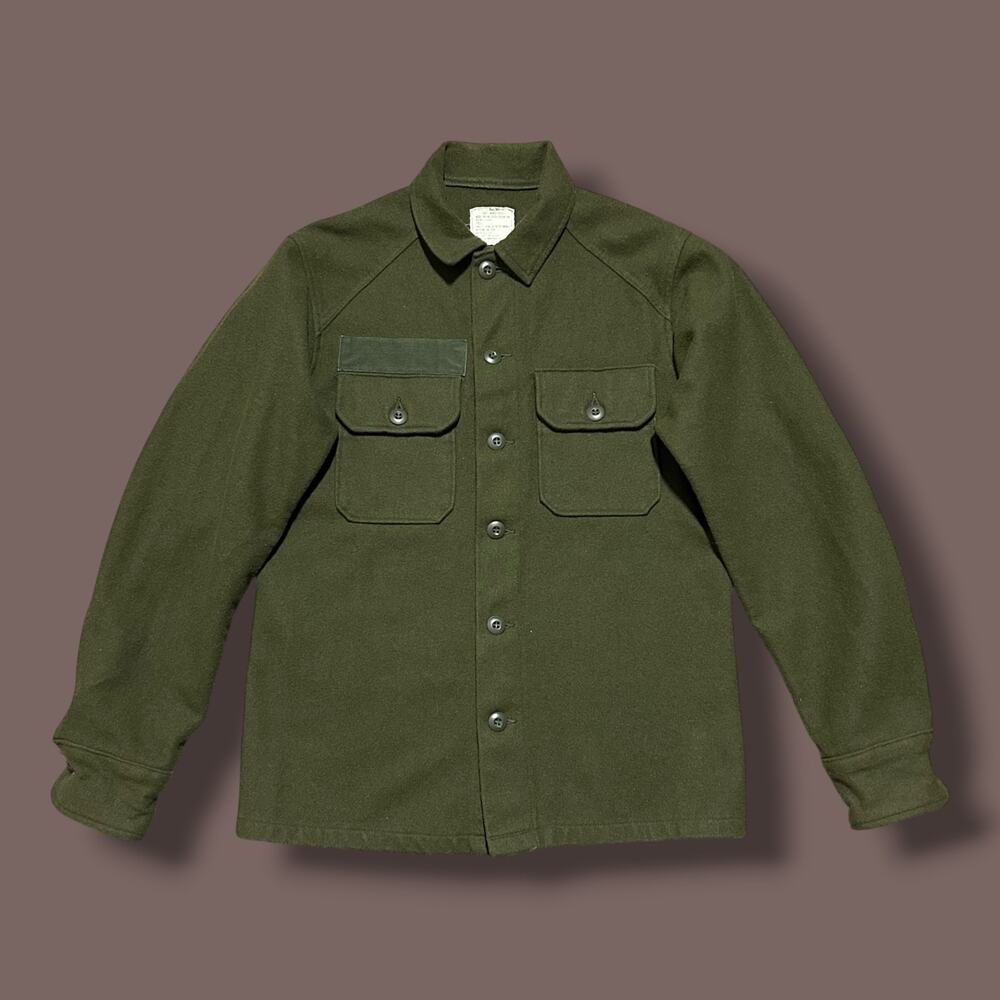 Vintage 70s Military Shirt Wool Field OG 108 Long Sleeve Button Up Olive Green
